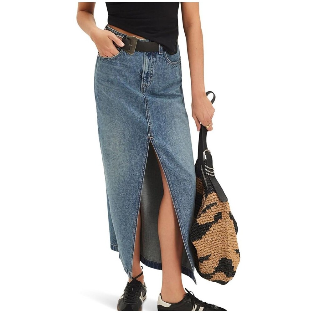 Free People Blue Denim Maxi Skirt